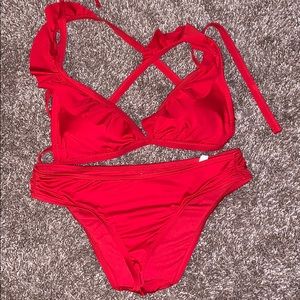 Red ruffle bikini